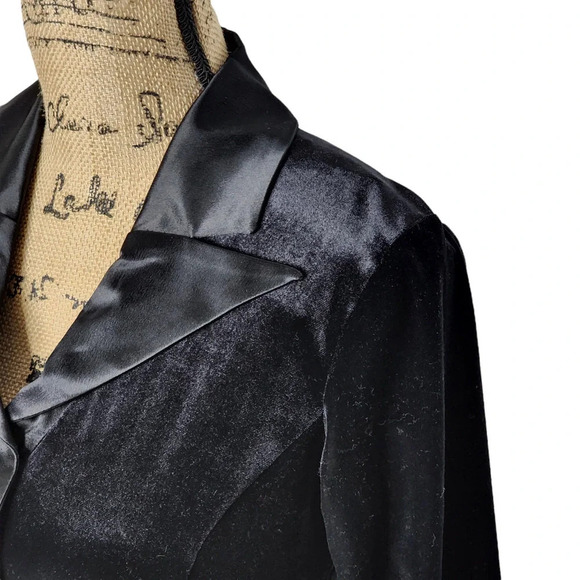 Sagaie France Vintage Womens Designer Satin Velor Tuxedo Body Suit Size 2 Black - Picture 15 of 16